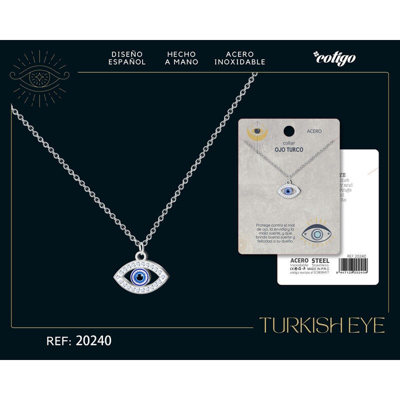 Collar Ojo Turco Acero Color Plateado Modelo B (P2)