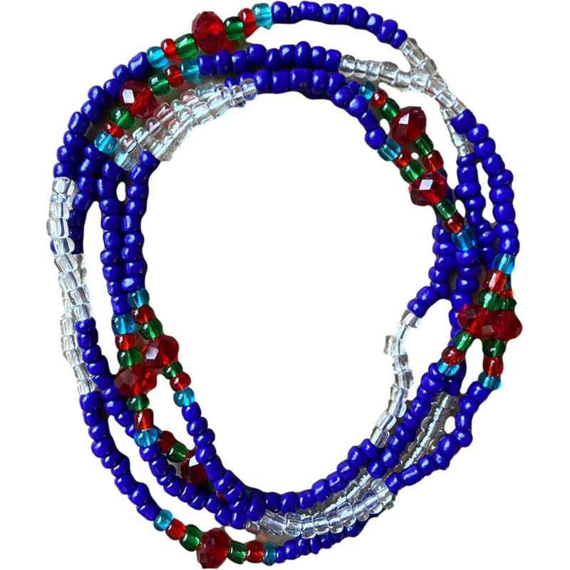 Collar Olokun 9 x 9 (Azul-Cristal Plata-Rojo) (1V) (90 cm) ·