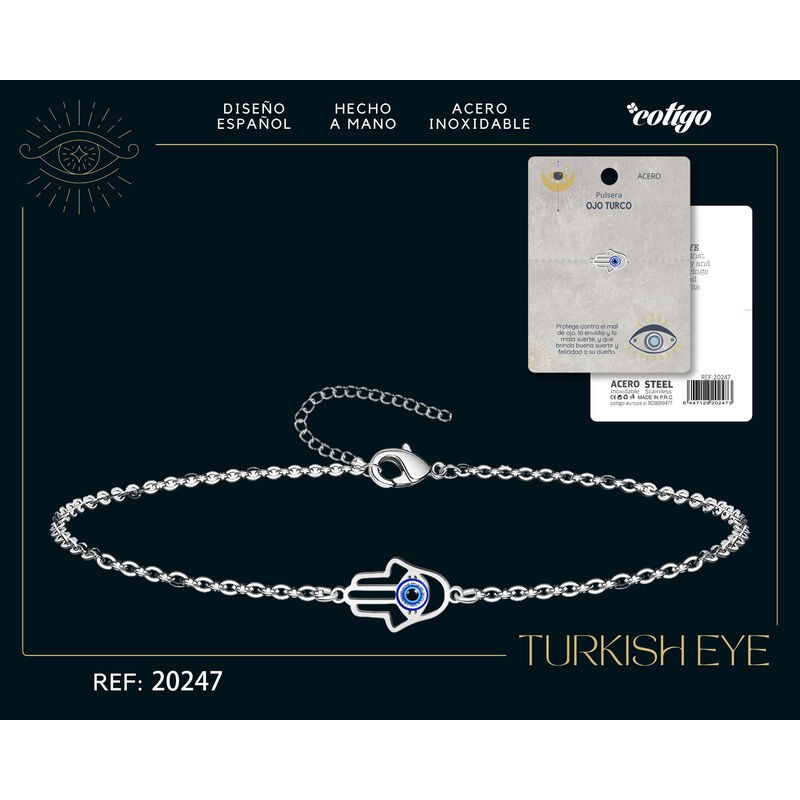 Pulsera Ojo Turco Dentro De Mano Fatima Acero Color