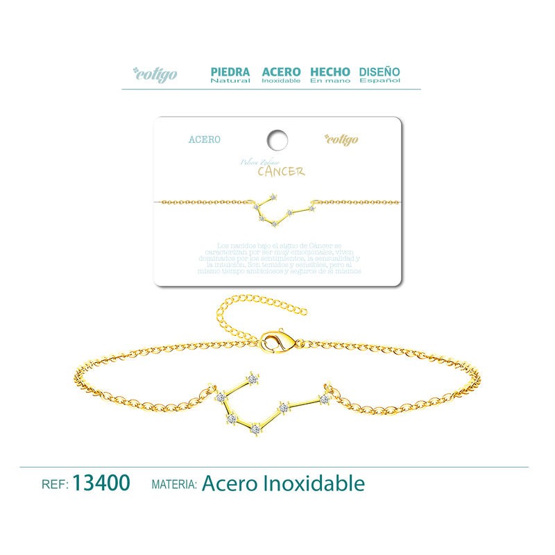 Pulsera Mapa Estelar Del Zodiaco Cancer Acero Dorado (P2)