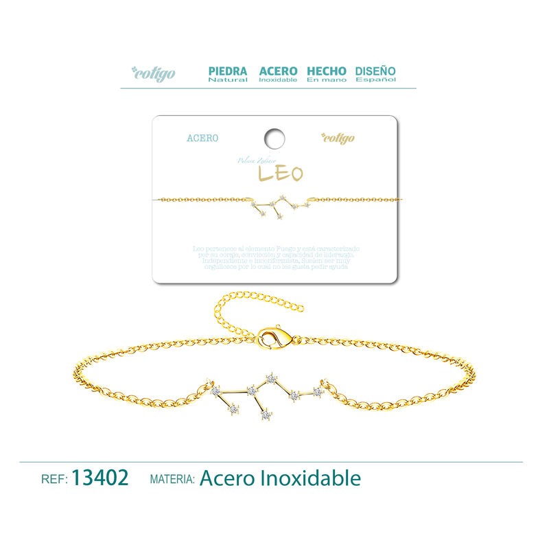 Pulsera Mapa Estelar Del Zodiaco Leo Acero Dorado (P2)