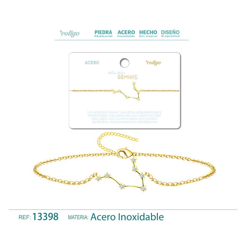 Pulsera Mapa Estelar Del Zodiaco Geminis Acero Dorado (P2)