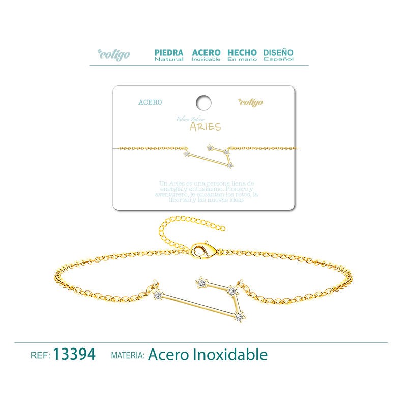 Pulsera Mapa Estelar Del Zodiaco Aries Acero Dorado (P2)