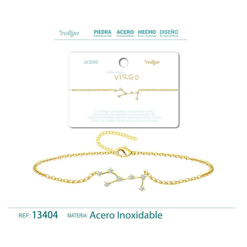 Pulsera Mapa Estelar Del Zodiaco Virgo Acero Dorado (P2)
