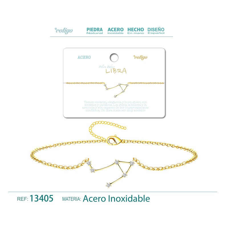 Pulsera Mapa Estelar Del Zodiaco Libra Acero Dorado (P2)