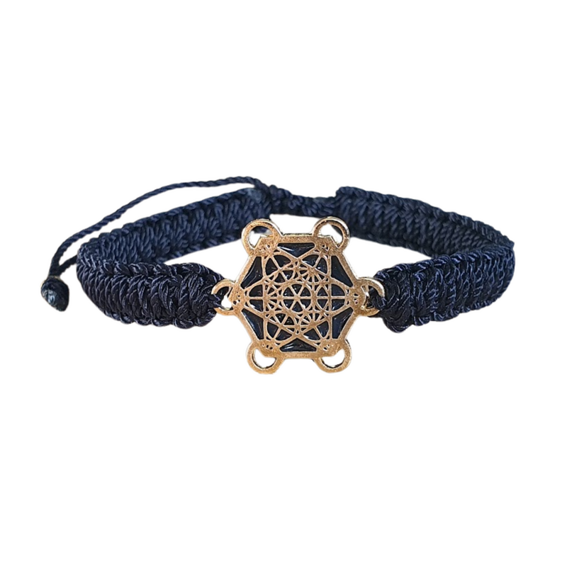 Pulsera Hilo Negra Trenzada Metatron Gold filled (Ajustable