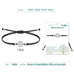 Pulsera Hilo Negro Arbol de la Vida Acero Plateado (P2)