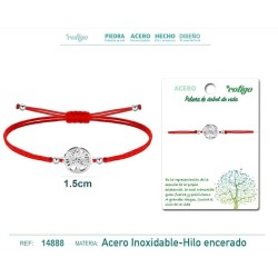 Pulsera Hilo Rojo Arbol de la Vida Acero Plateado (P2)