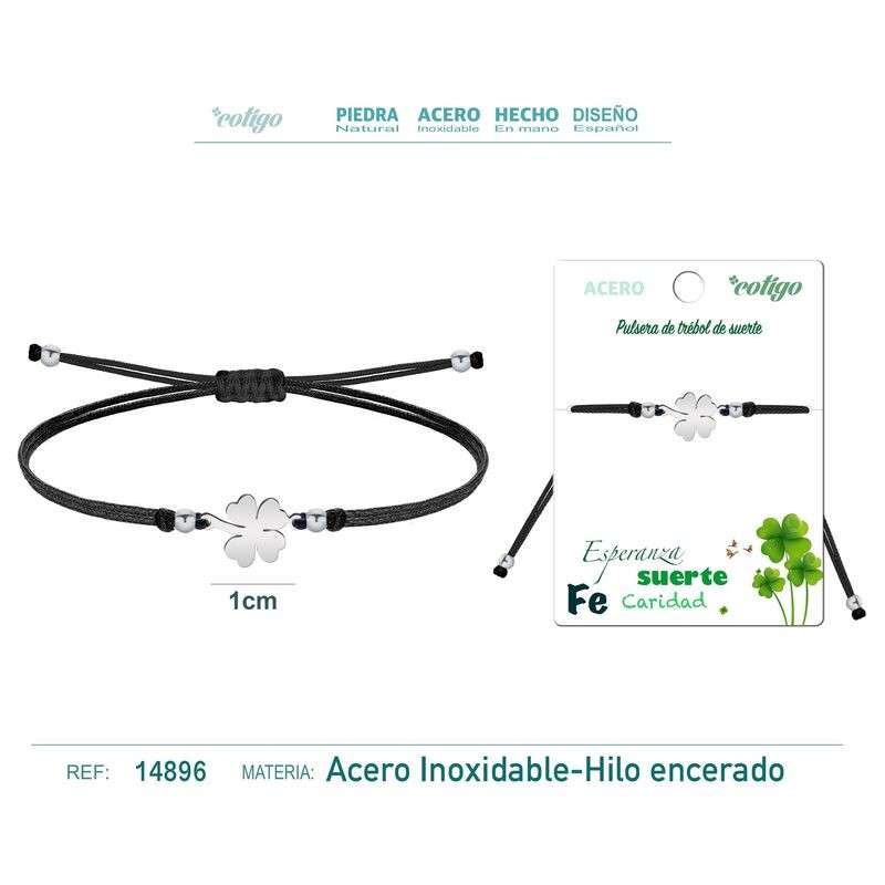 Pulsera Hilo Negro Trebol de la suerte (P2)