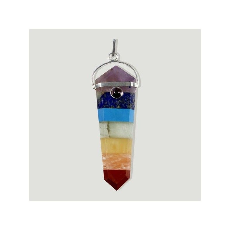 Colgante 7 Chakras Plano Punta (Engarce Acero)