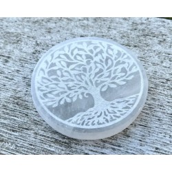 Placa de Selenita con grabado Árbol de la Vida Mod.B - 10 cm