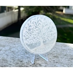 Placa de Selenita con grabado Árbol de la Vida Mod.B - 10 cm
