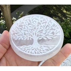 Placa de Selenita con grabado Árbol de la Vida Mod.B - 10 cm