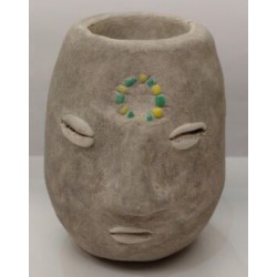 Sant. Cabeza Eleggua Cemento 1 cara simbolo Orula 10 cm