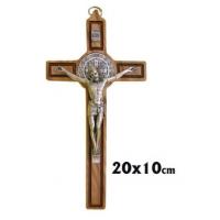 Cruz San Benito Madera Olivo 20 x 10cm Con Medalla Y Cristo Metal
