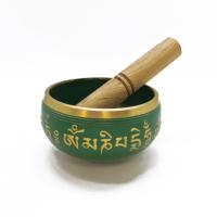 Cuenco tibetano laton verde c/ acabados dorados Ø 10,5 cm - 500 g.
